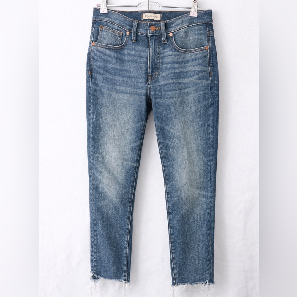 Madewell Raw Hem Straight Ankle Jeans Medium Wash High Rise